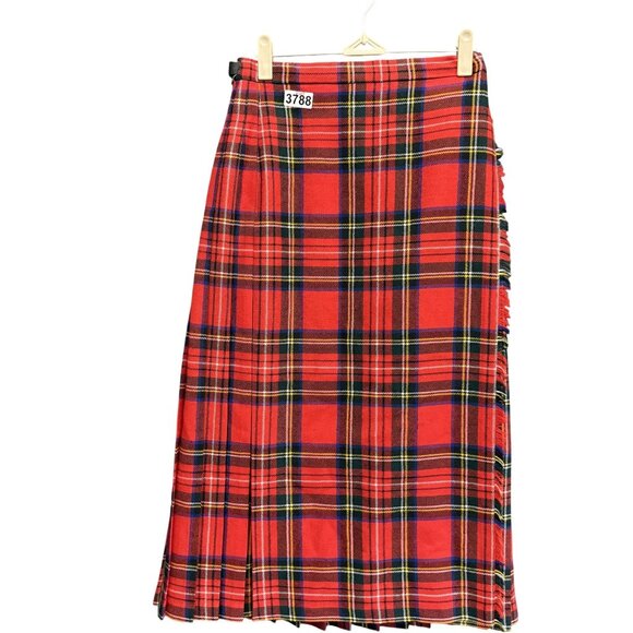 Vintage 70s Edinburgh Woolen Mill Kilt Wrap Skirt Women's Red Multi Plaid Belted - Picture 1 of 10